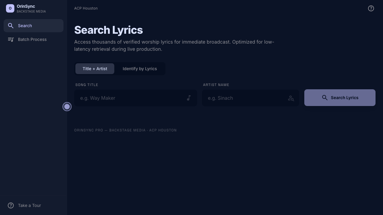 OrinSync search interface — search by title and artist